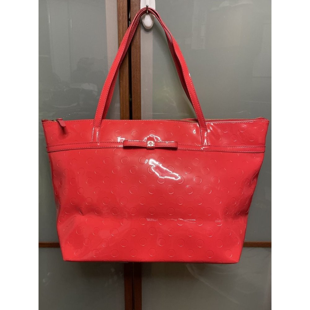Kate Spade Red Polka Dot Patent Leather Weekender Shoulder Tote Bag Shopper